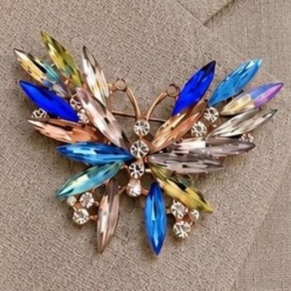 Men’s Blue Lyra Butterfly Lapel Pin, Vintage Style Colorful Crystal Brooch